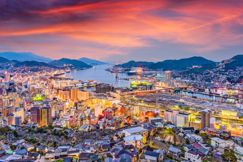 Nagasaki, Japan skyline at dusk