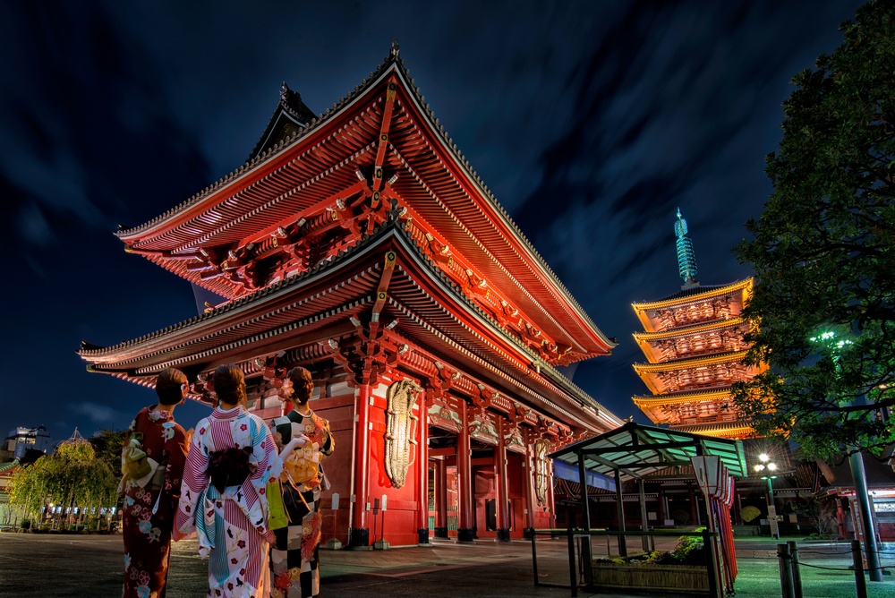 Young women wearing traditional Japanese Kimono at Sensoji Temple (Asakusa temple)