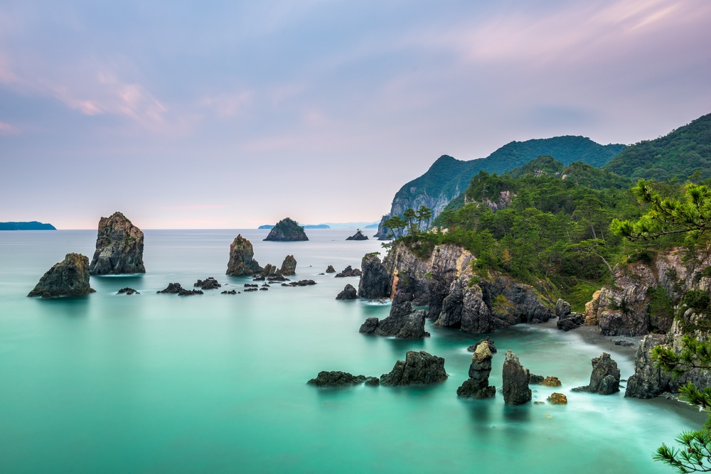 Omijima Island, Yamaguchi, Japan rocky coast on the Sea of Japan