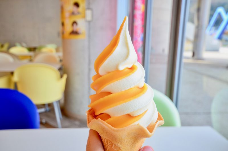 Hand Holding a Japanese-Style Vanilla-Melon Soft Serve